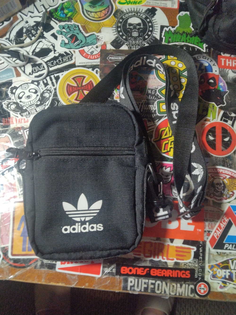 adidas Black Trefoil Mini Shoulder Bag with Logo Strap